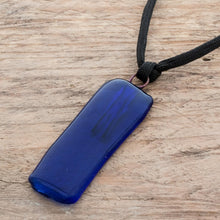 Load image into Gallery viewer, Deep Blue Recycled Glass Pendant Necklace from Costa Rica - Serene Mood | NOVICA
