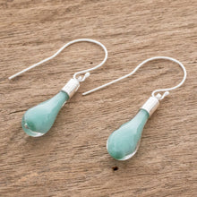 Load image into Gallery viewer, Sky Blue Art Glass Dangle Earrings from Costa Rica - Sky Lake | NOVICA

