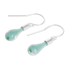 Load image into Gallery viewer, Sky Blue Art Glass Dangle Earrings from Costa Rica - Sky Lake | NOVICA
