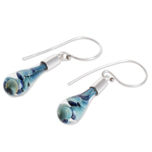 Load image into Gallery viewer, Blue Art Glass Dangle Earrings from Costa Rica - Flirty Waves | NOVICA
