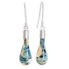 Load image into Gallery viewer, Handmade Art Glass Dangle Earrings from Costa Rica - Sand and Sea | NOVICA
