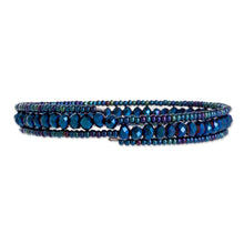 Load image into Gallery viewer, Crystal and Glass Beaded Wrap Bracelet in Blue - Glamorous Moon | NOVICA
