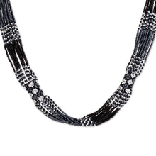 Load image into Gallery viewer, Black and White Glass Beaded Strand Necklace from Guatemala - Harmonious Elegance in Black | NOVICA
