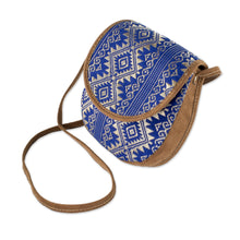 Load image into Gallery viewer, Blue and Beige Cotton Sling Bag from Guatemala - Feminine Subtlety in Blue | NOVICA
