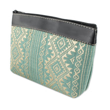 Load image into Gallery viewer, Hand Woven Cosmetic Bag in Aqua and Beige - Sweet Journey in Aqua | NOVICA
