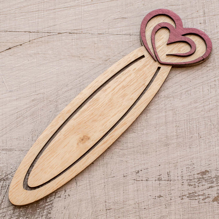 Handcrafted Heart Theme Recycled Teak Bookmark - Happy Heartbeats | NOVICA