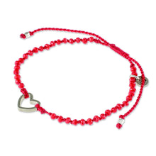 Load image into Gallery viewer, Beaded Red Cord Bracelet with Heart Pendant - Love is Everywhere | NOVICA
