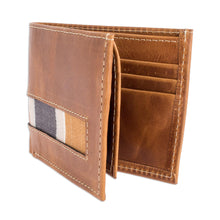 Load image into Gallery viewer, Bifold Wallet in Brown Leather and Cotton - Guatemalan Honey | NOVICA

