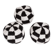 Load image into Gallery viewer, Black and White Check Hacky Sacks (Set of 3) - Checkers | NOVICA
