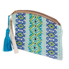 Load image into Gallery viewer, Handwoven Blue and Turquoise Cotton Cosmetic Case - Colors of Spring | NOVICA
