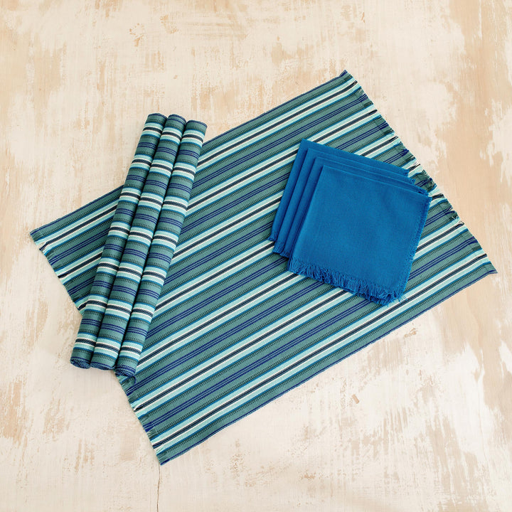 Handwoven Guatemalan Cotton Placemats & Napkins (set for 4) - Sandy Shore | NOVICA