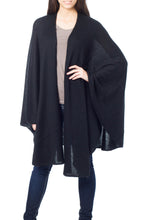 Load image into Gallery viewer, Alpaca Wool Solid Black Wrap Ruana - Bold Black | NOVICA
