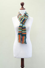 Load image into Gallery viewer, Collectible Alpaca Wool Striped Scarf - Andean Sunrise | NOVICA

