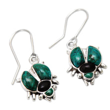 Load image into Gallery viewer, Artisan Crafted 950 Silver Dangle Chrysocolla Earrings - Silver Scarab | NOVICA
