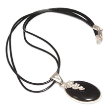 Load image into Gallery viewer, Artisan Crafted Silver and Obsidian Pendant Necklace - Flowers of the Universe | NOVICA
