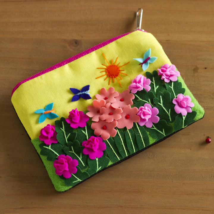Andean Folk Art Cotton Applique Change Purse - Butterfly Afternoon | NOVICA