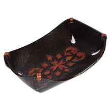Load image into Gallery viewer, Leather Catchall in Caramel Brown Artisan Crafted in Peru - Caramel Pyramid Tattoo | NOVICA
