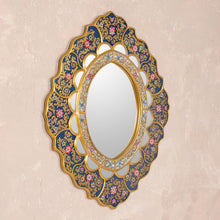 Load image into Gallery viewer, Unique Floral Wood Reverse Painted Art Glass Wall Mirror  - Golden Garden | NOVICA
