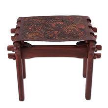 Load image into Gallery viewer, Birds and Flowers Embossed on Leather and Wood Stool - Andean Paradise | NOVICA
