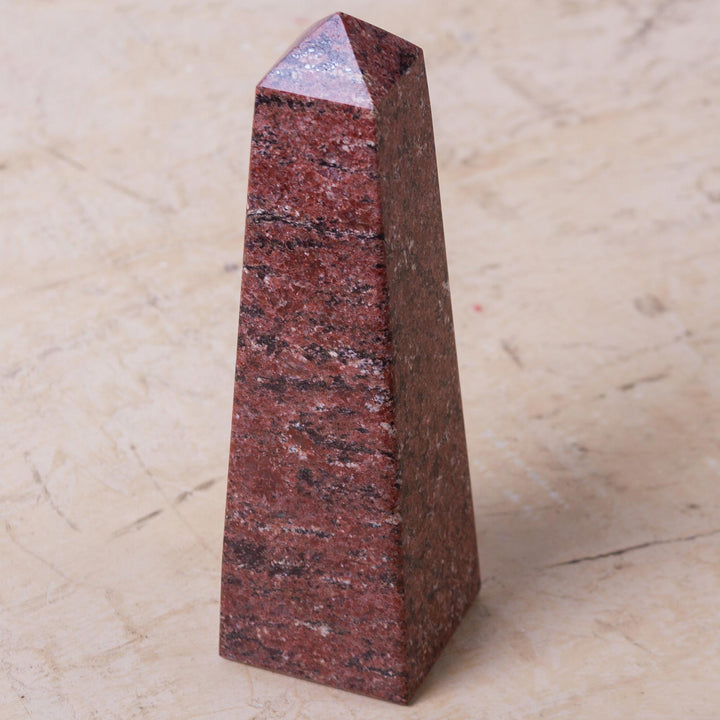 Peruvian Rhodochrosite Gemstone Obelisk Sculpture - Lucky in Love | NOVICA