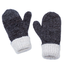 Load image into Gallery viewer, Hand Crafted Grey and White 100% Alpaca Reversible Mittens - Grey Skies | NOVICA
