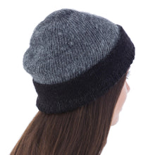Load image into Gallery viewer, Reversible Grey and Black 100% Alpaca Hat Knitted by Hand - Shadows at Dusk | NOVICA
