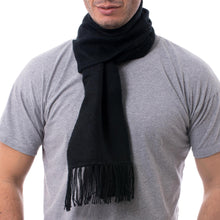 Load image into Gallery viewer, Woven Alpaca Blend Scarf for Men in Solid Black - Ebony Gift of Warmth | NOVICA
