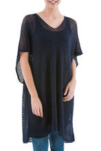 Load image into Gallery viewer, Navy Tunic with V Neck and Short Sleeves - Navy Dreamcatcher | NOVICA

