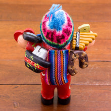 Load image into Gallery viewer, Ceramic Ekeko Sculpture with Wool Cap from Peru - Ekeko of Abundance in Red | NOVICA
