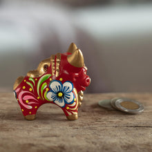 Load image into Gallery viewer, Ceramic Hand Painted Pucar‡ Bull Sculpture from Peru - Little Red Pucara Bull | NOVICA
