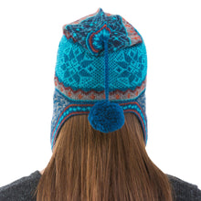 Load image into Gallery viewer, Alpaca Chullo Hat in Azure and Smoke from Peru - Andean Snowfall | NOVICA
