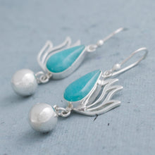Load image into Gallery viewer, Amazonite and Sterling Silver Dangle Earrings from Peru - Flaming Drops | NOVICA
