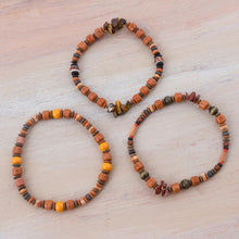 Load image into Gallery viewer, Set of 3 Tiger&#39;s Eye and Ceramic Beaded Bracelets from Peru - Andean Temples | NOVICA
