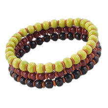 Load image into Gallery viewer, Three Ceramic Bracelets in Chartreuse Russet and Black - Autumn Spirit | NOVICA
