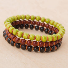 Load image into Gallery viewer, Three Ceramic Bracelets in Chartreuse Russet and Black - Autumn Spirit | NOVICA
