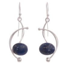 Load image into Gallery viewer, Lapis Lazuli and Sterling Silver Dangle Earrings from Peru - Crescent Eyes | NOVICA
