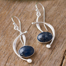 Load image into Gallery viewer, Lapis Lazuli and Sterling Silver Dangle Earrings from Peru - Crescent Eyes | NOVICA
