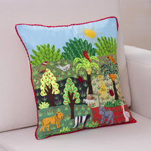 Load image into Gallery viewer, Jungle Themed Patchwork Cushion Cover from Peru - Summer in the Jungle | NOVICA
