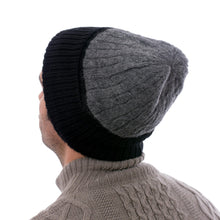 Load image into Gallery viewer, Knit 100% Alpaca Hat in Smoke and Black from Peru - Warm Braids in Smoke | NOVICA
