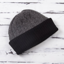 Load image into Gallery viewer, Knit 100% Alpaca Hat in Smoke and Black from Peru - Warm Braids in Smoke | NOVICA
