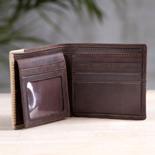 Load image into Gallery viewer, Handcrafted Leather Wallet in Espresso from Peru - Golden Brown History | NOVICA
