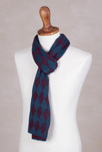 Load image into Gallery viewer, Men&#39;s Alpaca Blend Scarf in Teal and Cherry from Peru - Diamond Sophistication | NOVICA
