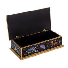 Load image into Gallery viewer, Reverse Painted Glass Butterfly Decorative Box in Black - Glorious Butterflies in Black | NOVICA
