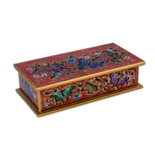 Load image into Gallery viewer, Reverse Painted Glass Butterfly Decorative Box in Red - Glorious Butterflies in Red | NOVICA

