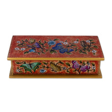 Load image into Gallery viewer, Reverse Painted Glass Butterfly Decorative Box in Red - Glorious Butterflies in Red | NOVICA
