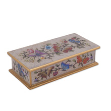 Load image into Gallery viewer, Reverse Painted Glass Butterfly Decorative Box in Bone - Butterfly Jubilee in Bone | NOVICA
