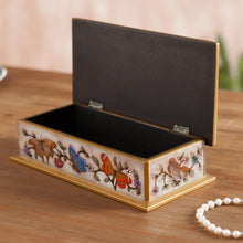 Load image into Gallery viewer, Reverse Painted Glass Butterfly Decorative Box in Bone - Butterfly Jubilee in Bone | NOVICA
