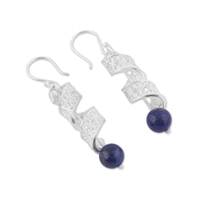 Load image into Gallery viewer, Spiral Lapis Lazuli Filigree Dangle Earrings from Peru - Spiral Dance | NOVICA
