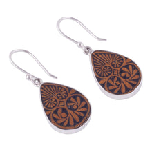 Load image into Gallery viewer, Sterling Silver and Pumpkin Shell Dangle Earrings from Peru - Infinite Cosmos | NOVICA
