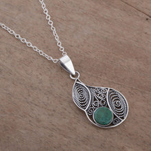 Load image into Gallery viewer, Chrysocolla and Silver Filigree Pendant Necklace from Peru - Mystical Andes | NOVICA
